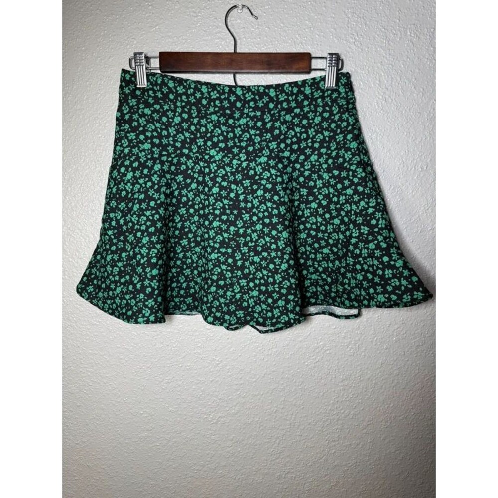 ZARA Floral Skater Mini flare Skort Black Green Womens Size M